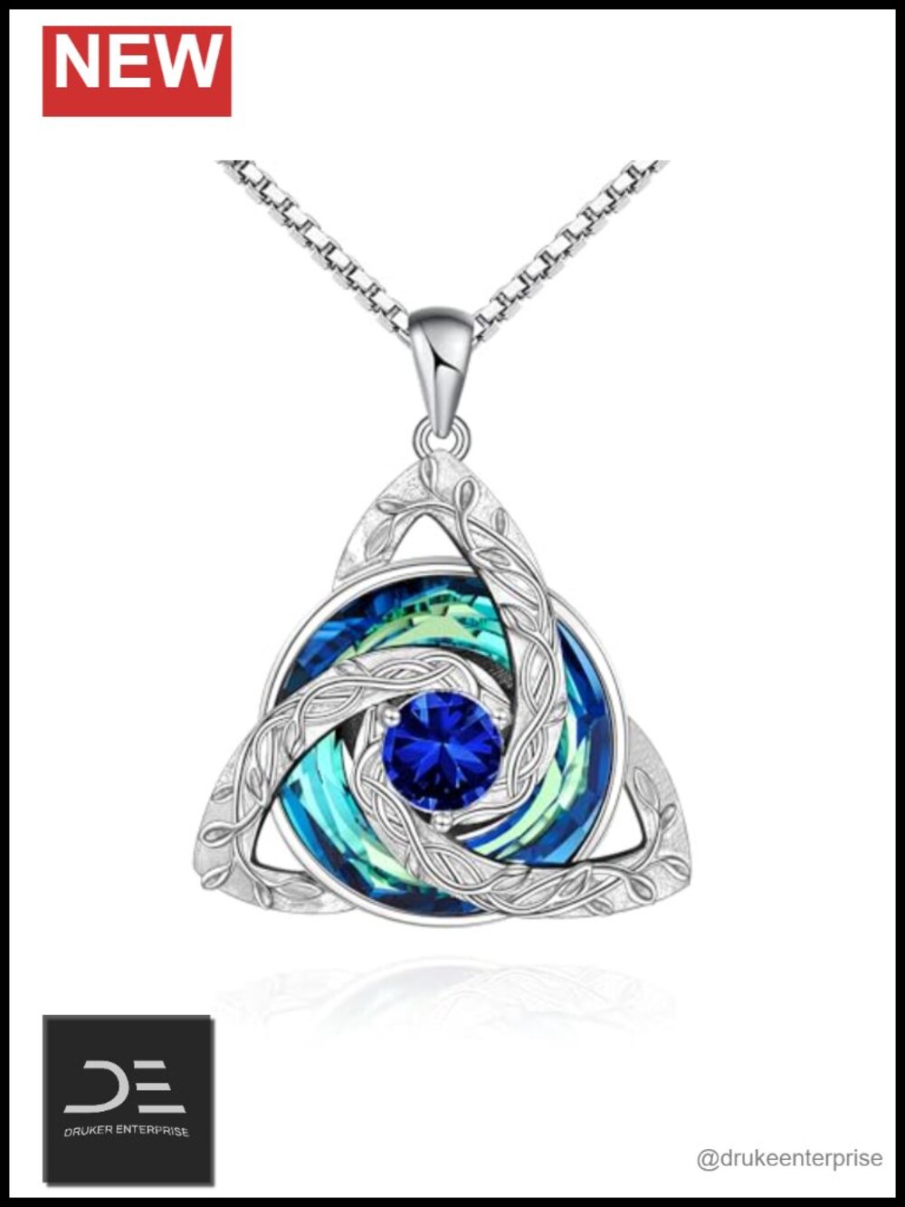 Celtic Trinity Knot Birthstone Necklace, 925 Sterling Silver Pendant, Austria
